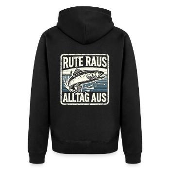 Angeln Angler Fischer Fischen Angel Spruch - Unisex Premium Bio Zip Hoodie - Schwarz - Hinten - Nico (187cm)