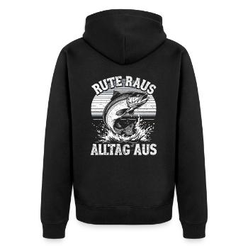Angeln Angler Fischer Fischen Angel Spruch - Unisex Premium Bio Zip Hoodie - Schwarz - Hinten - Nico (187cm)