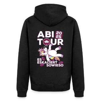 Abi Abschluss 2025 Abitur Abschlussfahrt Abi Tour - Unisex Premium Bio Zip Hoodie - Schwarz - Hinten - Nico (187cm)