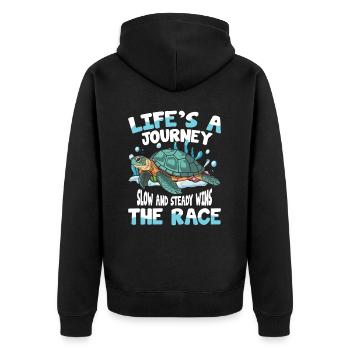 Dive with the Turtles - Ocean Lover für Ozean - Unisex Premium Bio Zip Hoodie - Schwarz - Hinten - Nico (187cm)