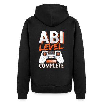 Abi 2025 Abitur Gymnasium Abschluss Abiturient - Unisex Premium Bio Zip Hoodie - Schwarz - Hinten - Nico (187cm)