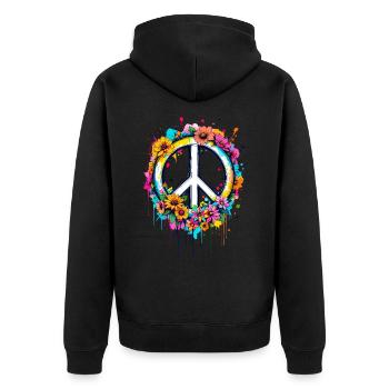 Peace Sign Love Peace Hippie 70s 60s - Unisex Premium Organic Zip Hoodie - black - Back - Nico (187cm)
