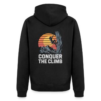 Conquer The Climb - Unisex Premium Bio Zip Hoodie - Schwarz - Hinten - Nico (187cm)