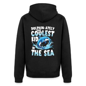 Dolphin-ately The Coolest Kid In The Sea - Unisex Premium Bio Zip Hoodie - Schwarz - Hinten - Nico (187cm)