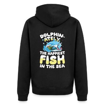 Dolphin-ately The Happiest Fish In The Sea - Unisex Premium Bio Zip Hoodie - Schwarz - Hinten - Nico (187cm)