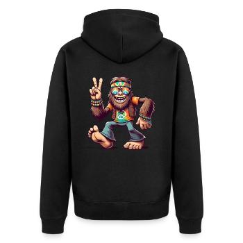 Hippie 70er Jahre 1970er 60er Jahre Party Bigfoot - Unisex Premium Bio Zip Hoodie - Schwarz - Hinten - Nico (187cm)