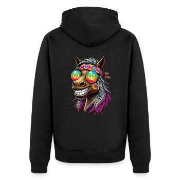 Hippie 70er Jahre 1970er 60er Jahre Party Pferd - Unisex Premium Bio Zip Hoodie - Schwarz - Hinten - Nico (187cm)