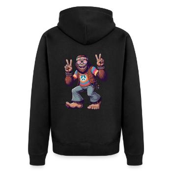 Hippie 70er Jahre 1970er 60er Jahre Party Bigfoot - Unisex Premium Bio Zip Hoodie - Schwarz - Hinten - Nico (187cm)