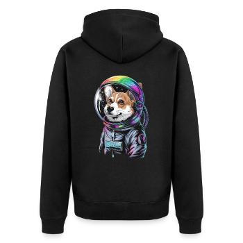 Astronaut Corgi Hund Abenteuer Spaß - Unisex Premium Bio Zip Hoodie - Schwarz - Hinten - Nico (187cm)