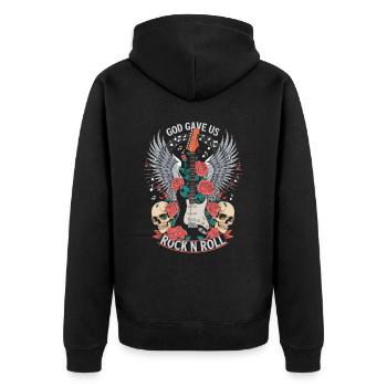 God Gave Us Rock N Roll Inspiration For Musicians - Unisex Premium Organic Zip Hoodie - black - Back - Nico (187cm)