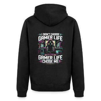 Gamer Life Gaming Leidenschaft Erleben - Unisex Premium Bio Zip Hoodie - Schwarz - Hinten - Nico (187cm)