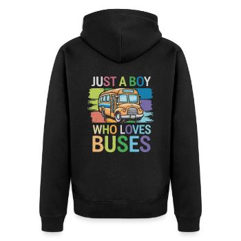 Just a Boy Who Loves Buses - Colorful - Unisex Premium Organic Zip Hoodie - black - Back - Nico (187cm)