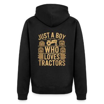 Just a boy who loves tractors and is - Unisex Premium Organic Zip Hoodie - black - Back - Nico (187cm)