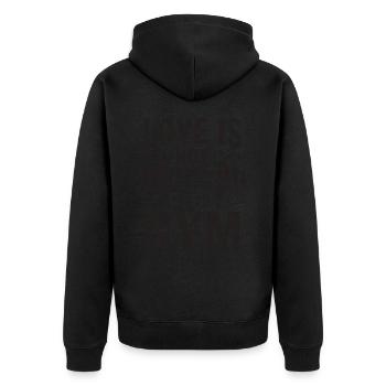 L’amour n’est pas réel – Aller à la salle de sport - Gym Spruch - Veste à capuche bio Premium Unisexe - noir - Dos - Nico (187cm)
