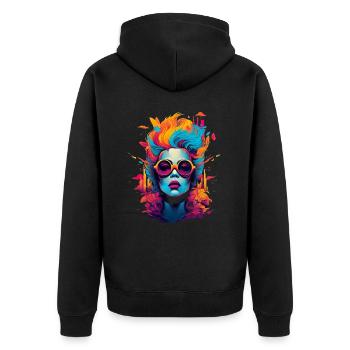 Art féminin fascinant avec des couleurs et une ville - Veste à capuche bio Premium Unisexe - noir - Dos - Nico (187cm)
