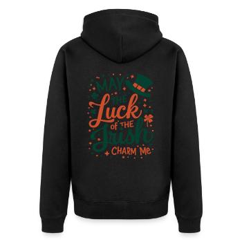 May the Luck of the Irish Charm Me - St Patrick's - Unisex Premium Organic Zip Hoodie - black - Back - Nico (187cm)