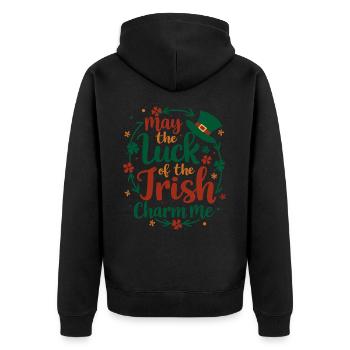 May the Luck of the Irish Charm Me - St Patrick's - Unisex Premium Organic Zip Hoodie - black - Back - Nico (187cm)