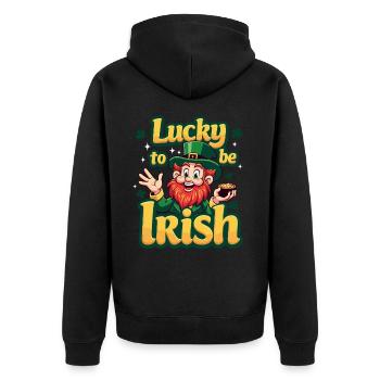 Lucky to be Irish – St. Patrick's Day Leprechaun - Unisex Premium Organic Zip Hoodie - black - Back - Nico (187cm)