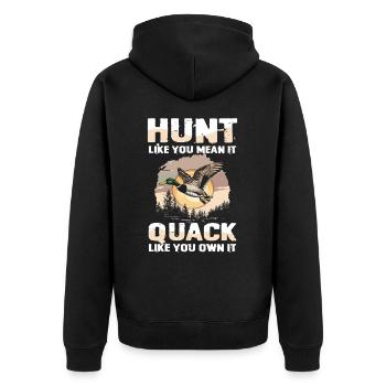 Duck hunters shoot heavier loads flag - Unisex Premium Organic Zip Hoodie - black - Back - Nico (187cm)