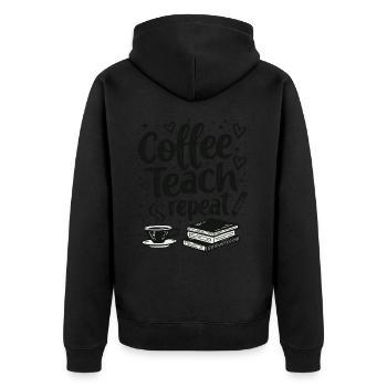 CoffeeTeach Repeat – Teacher Educator Education - Unisex Premium Organic Zip Hoodie - black - Back - Nico (187cm)