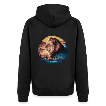Löwe in der Wüste mit Zebras und Antilopen bei - Unisex Premium Bio Zip Hoodie - Schwarz - Hinten - Nico (187cm)