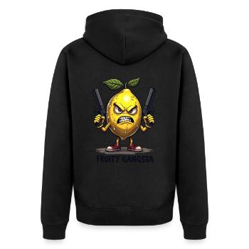 Fruity Gangsta – Lustige Zitronen Gangster - Unisex Premium Bio Zip Hoodie - Schwarz - Hinten - Nico (187cm)