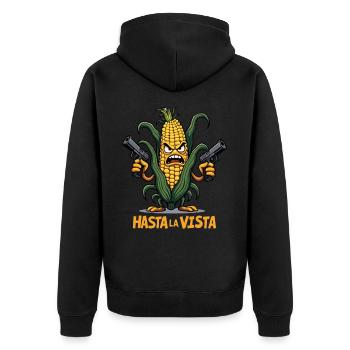 Gangster Corn Hasta La Vista – Corn on the Cob Gangster - Unisex Premium Organic Zip Hoodie - black - Back - Nico (187cm)