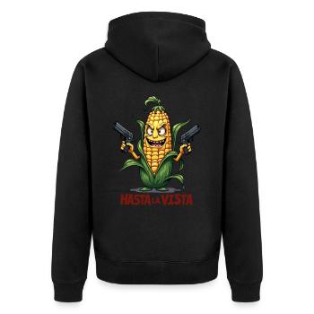 Gangster Corn Hasta La Vista – Corn on the Cob Gangster - Unisex Premium Organic Zip Hoodie - black - Back - Nico (187cm)