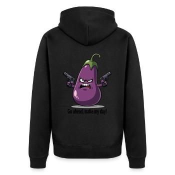 Badass Aubergine – Go Ahead, Make My Day - Unisex Premium Bio Zip Hoodie - Schwarz - Hinten - Nico (187cm)
