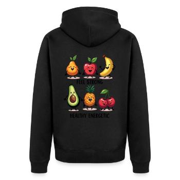 Funny Fruits – Feel Strong, Healthy Energetic - Unisex Premium Organic Zip Hoodie - black - Back - Nico (187cm)