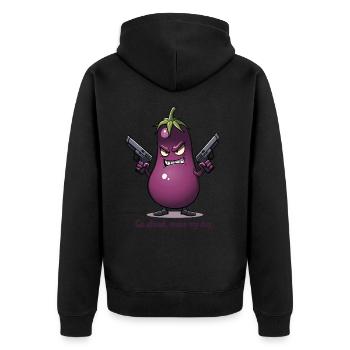 Badass Aubergine – Go Ahead, Make My Day - Unisex Premium Bio Zip Hoodie - Schwarz - Hinten - Nico (187cm)