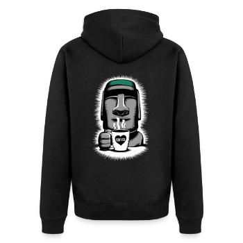 Easter Island Coffee Moai Heart Mug - Unisex Premium Organic Zip Hoodie - black - Back - Nico (187cm)