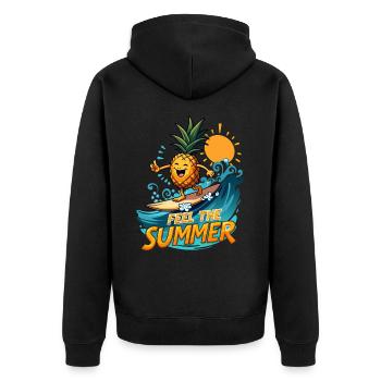 Ananas Surfer Surfen Feel the Summer - Unisex Premium Bio Zip Hoodie - Schwarz - Hinten - Nico (187cm)
