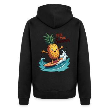 Ananas Surfer Surfen Feel the Summer - Unisex Premium Bio Zip Hoodie - Schwarz - Hinten - Nico (187cm)