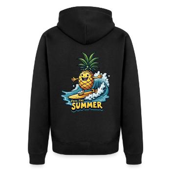 Ananas Surfer Surfen Feel the Summer - Unisex Premium Bio Zip Hoodie - Schwarz - Hinten - Nico (187cm)