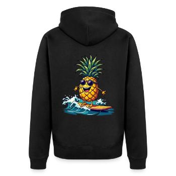 Ananas Surfer Surfen Feel the Summer - Unisex Premium Bio Zip Hoodie - Schwarz - Hinten - Nico (187cm)