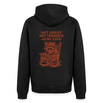 Drôle de dicton de raton laveur – Just Life - Veste à capuche bio Premium Unisexe - noir - Dos - Nico (187cm)