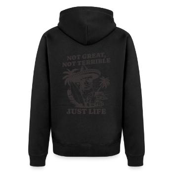 Drôle de dicton de raton laveur – Just Life - Veste à capuche bio Premium Unisexe - noir - Dos - Nico (187cm)