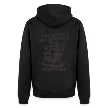 Drôle de dicton de raton laveur – Just Life - Veste à capuche bio Premium Unisexe - noir - Dos - Nico (187cm)