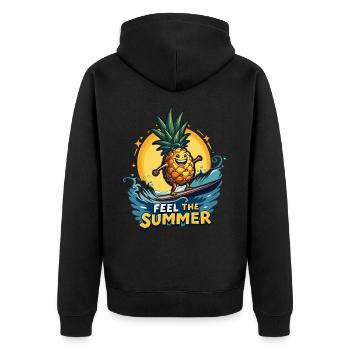 Ananas Surfer Surfen Feel the Summer - Unisex Premium Bio Zip Hoodie - Schwarz - Hinten - Nico (187cm)