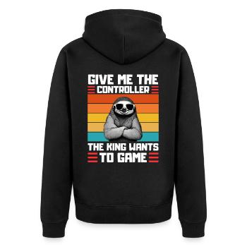 Lustiges Faultier Gaming Design Zocken - Unisex Premium Bio Zip Hoodie - Schwarz - Hinten - Nico (187cm)