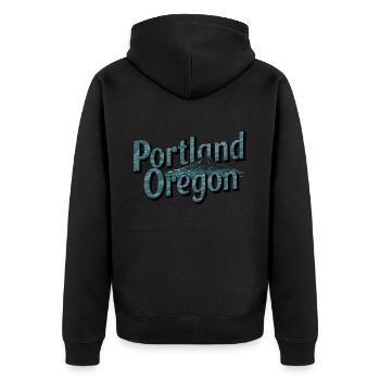 Oregon Grafik Mit Bergkunst - Unisex Premium Bio Zip Hoodie - Schwarz - Hinten - Nico (187cm)