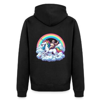 Sloth riding unicorn under rainbow clouds - Unisex Premium Organic Zip Hoodie - black - Back - Nico (187cm)