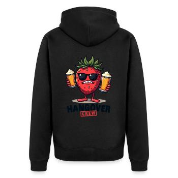 Coole Erdbeere mit Bier – für Urlaub & Festival - Unisex Premium Bio Zip Hoodie - Schwarz - Hinten - Nico (187cm)