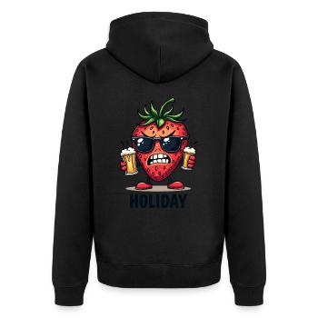 Coole Erdbeere mit Bier – für Urlaub & Festival - Unisex Premium Bio Zip Hoodie - Schwarz - Hinten - Nico (187cm)