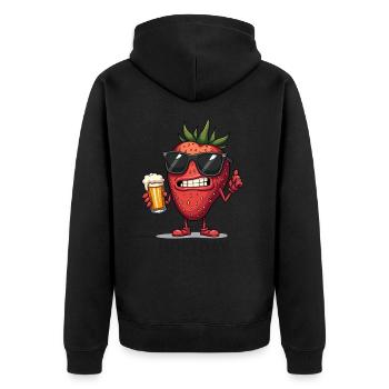 Coole Erdbeere mit Bier – für Urlaub & Festival - Unisex Premium Bio Zip Hoodie - Schwarz - Hinten - Nico (187cm)