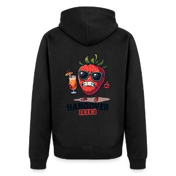 Coole Erdbeere mit Bier – für Urlaub & Festival - Unisex Premium Bio Zip Hoodie - Schwarz - Hinten - Nico (187cm)