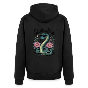 Ombre dans le style du serpent avec des fleurs - Veste à capuche bio Premium Unisexe - noir - Dos - Nico (187cm)