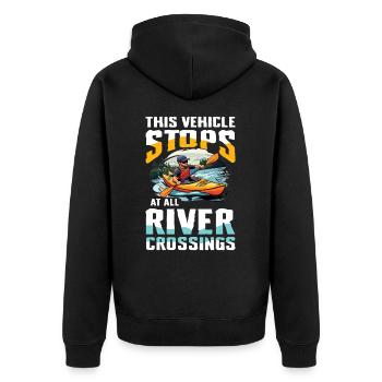 Dieses Fahrzeug Stoppt An Allen Flussübergängen - Unisex Premium Bio Zip Hoodie - Schwarz - Hinten - Nico (187cm)