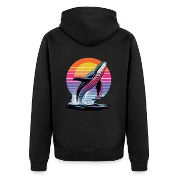Whale at sunset in front of a colorful - Unisex Premium Organic Zip Hoodie - black - Back - Nico (187cm)